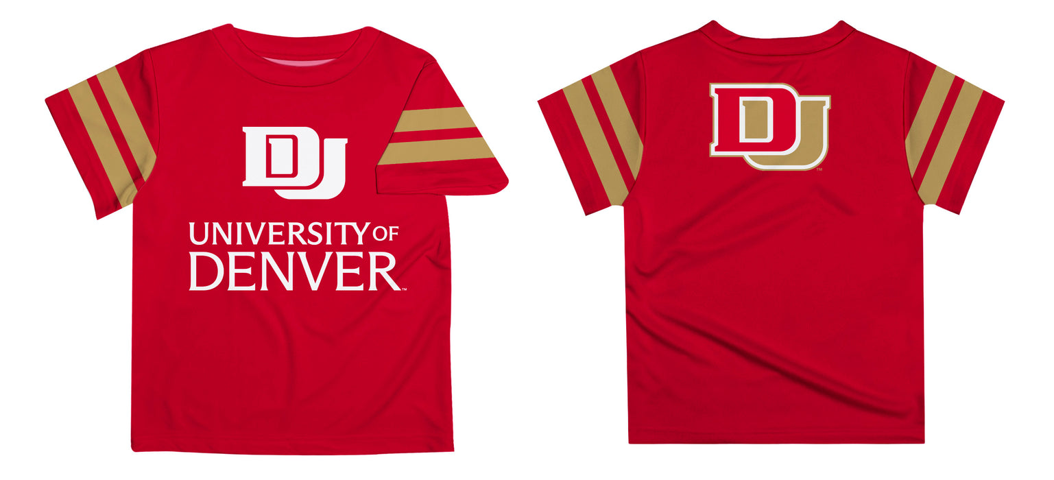 Denver Pioneers Vive La Fete Boys Game Day Maroon Short Sleeve Tee with Stripes on Sleeves - Vive La Fête - Online Apparel Store