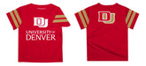 Denver Pioneers Vive La Fete Boys Game Day Maroon Short Sleeve Tee with Stripes on Sleeves - Vive La Fête - Online Apparel Store