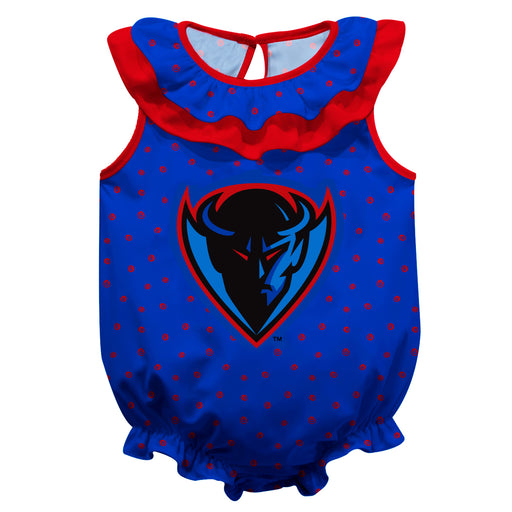 Depaul Blue Demons Swirls Blue Sleeveless Ruffle Onesie Logo Bodysuit