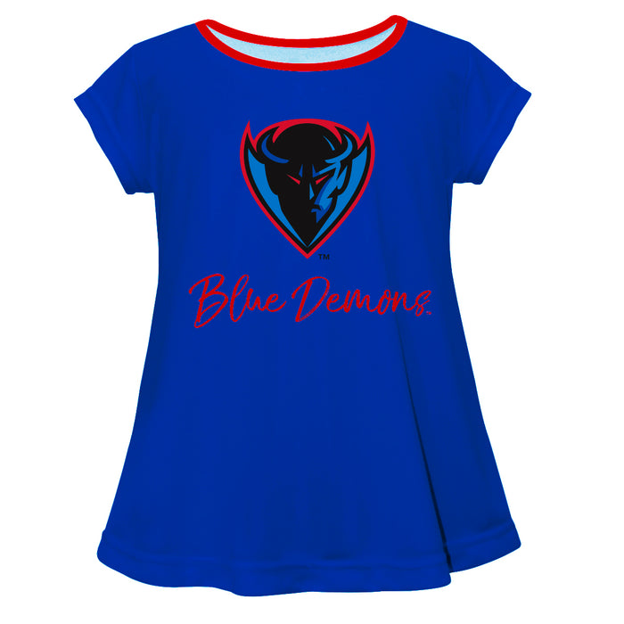 Depaul Blue Demons Vive La Fete Girls Game Day Short Sleeve Blue Top with School Logo and Name - Vive La Fête - Online Apparel Store