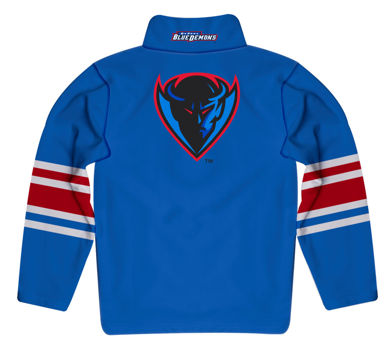 Depaul Blue Demons Vive La Fete Game Day Blue Quarter Zip Pullover Stripes on Sleeves - Vive La Fête - Online Apparel Store