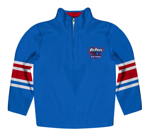 Depaul Blue Demons Vive La Fete Game Day Blue Quarter Zip Pullover Stripes on Sleeves - Vive La Fête - Online Apparel Store
