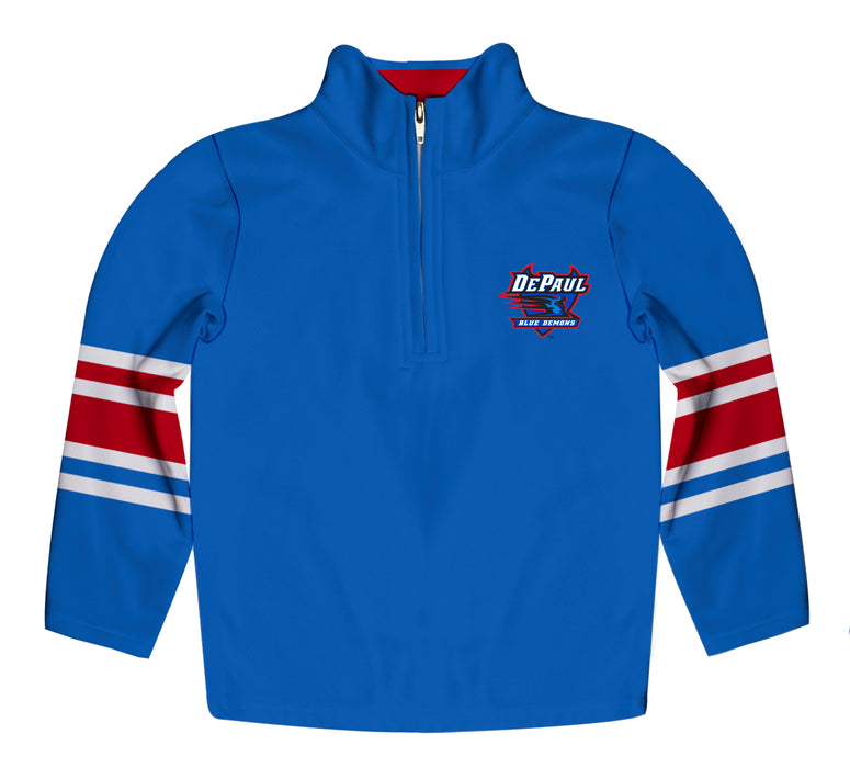 Depaul Blue Demons Vive La Fete Game Day Blue Quarter Zip Pullover Stripes on Sleeves - Vive La Fête - Online Apparel Store