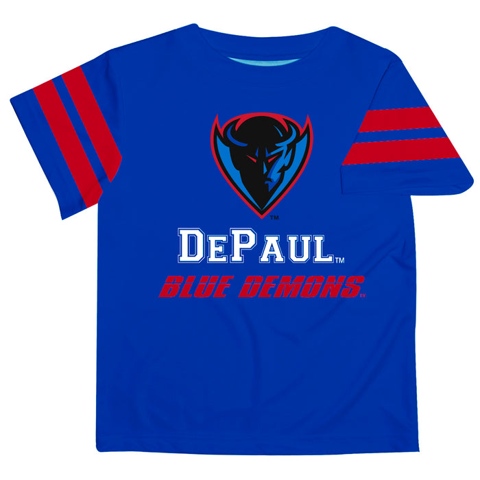 Depaul Blue Demons Vive La Fete Boys GameDay Blue Short Sleeve Tee with Stripes on Sleeves - Vive La Fête - Online Apparel Store