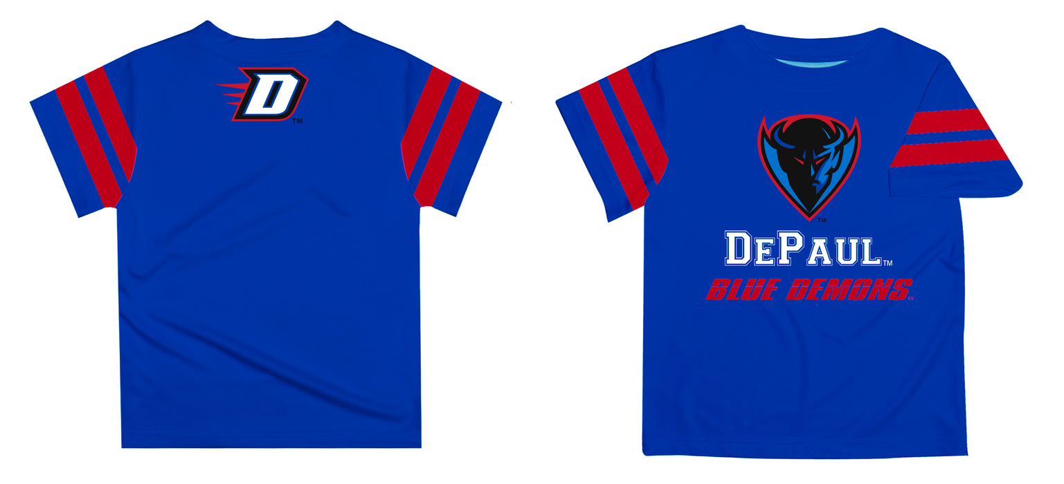 Depaul Blue Demons Vive La Fete Boys GameDay Blue Short Sleeve Tee with Stripes on Sleeves - Vive La Fête - Online Apparel Store
