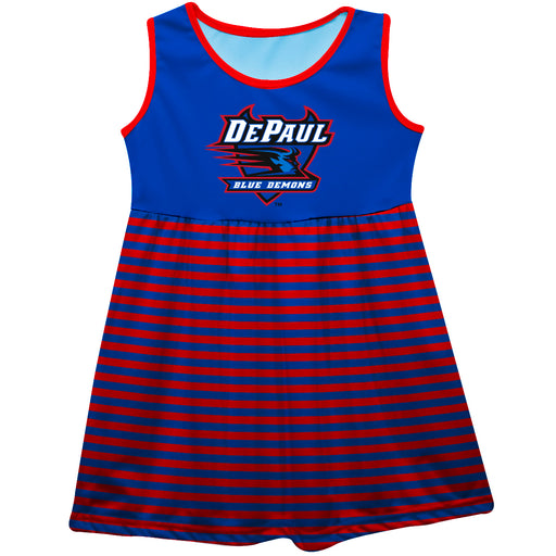 Depaul Blue Demons Vive La Fete Girls Game Day Sleeveless Tank Dress Solid Blue Logo Stripes on Skirt - Vive La Fête - Online Apparel Store