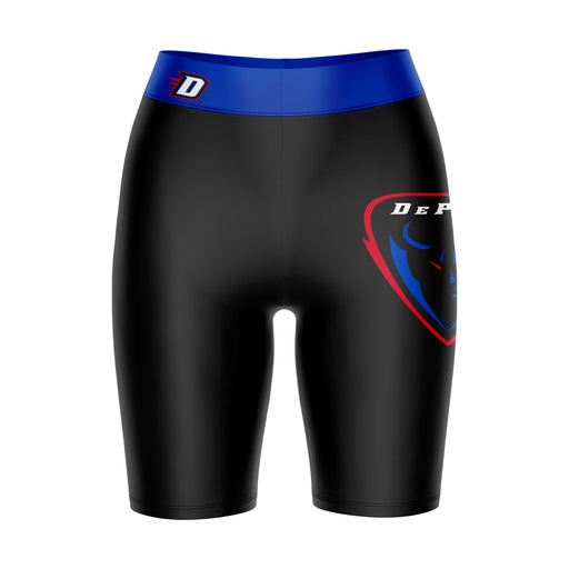 Depaul Blue Demons Vive La Fete Game Day Logo on Thigh and Waistband Black and Blue Women Bike Short 9 Inseam"
