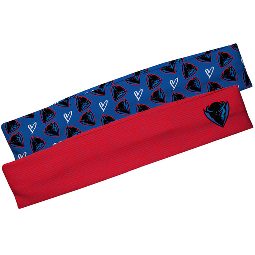 Depaul Blue Demons Vive La Fete Girls Women Game Day Set of 2 Stretch Headbands Repeat Logo Blue and Logo Red