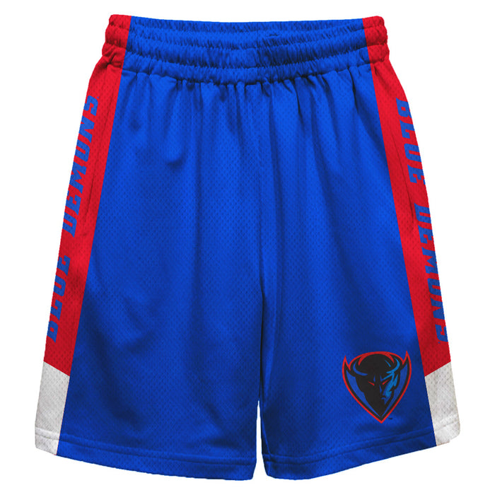 Depaul Blue Demons Vive La Fete Game Day Blue Stripes Boys Solid Red Athletic Mesh Short