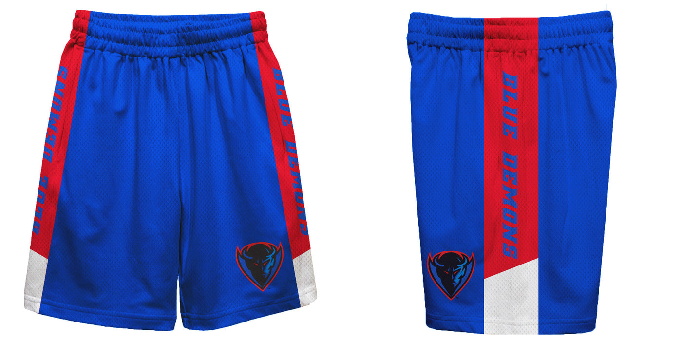 Depaul Blue Demons Vive La Fete Game Day Blue Stripes Boys Solid Red Athletic Mesh Short - Vive La Fête - Online Apparel Store
