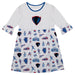 Depaul Blue Demons 3/4 Sleeve Solid White Repeat Print Hand Sketched Vive La Fete Impressions Artwork on Skirt