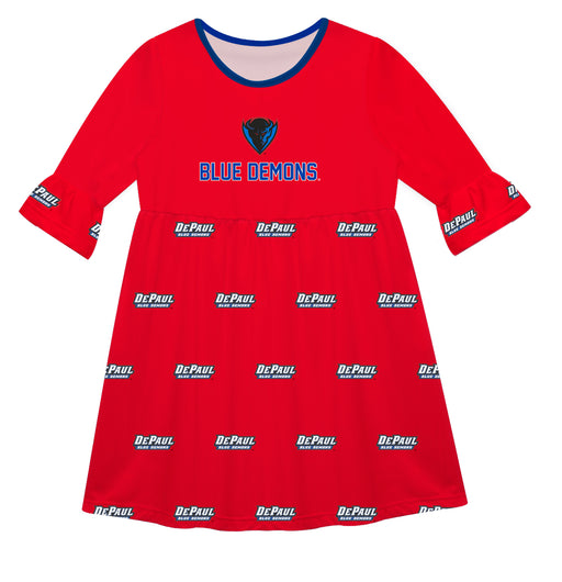 Depaul Blue Demons  Vive La Fete Girls Game Day 3/4 Sleeve Solid Red All Over Logo on Skirt