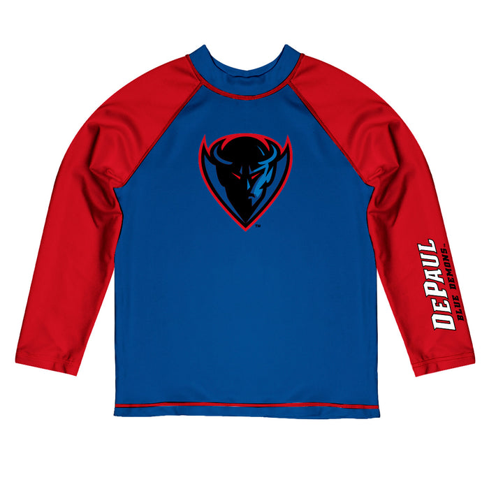 Depaul Blue Demons Vive La Fete Logo Blue Red Long Sleeve Raglan Rashguard