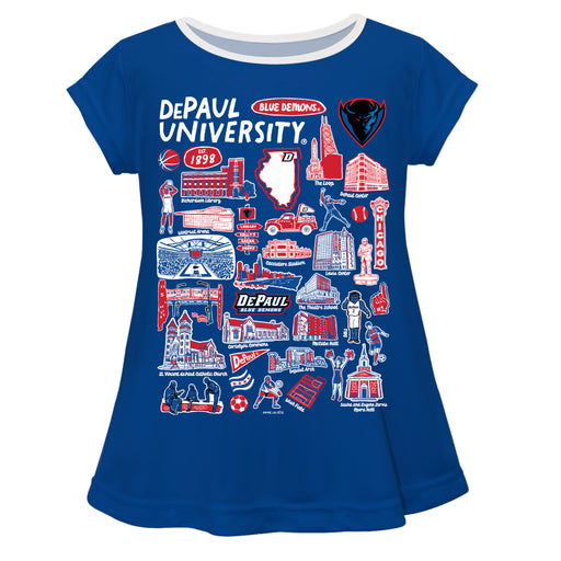 Depaul Blue Demons Hand Sketched Vive La Fete Impressions Artwork Blue Short Sleeve Top