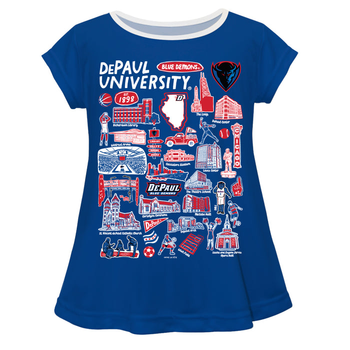 Depaul Blue Demons Hand Sketched Vive La Fete Impressions Artwork Blue Short Sleeve Top