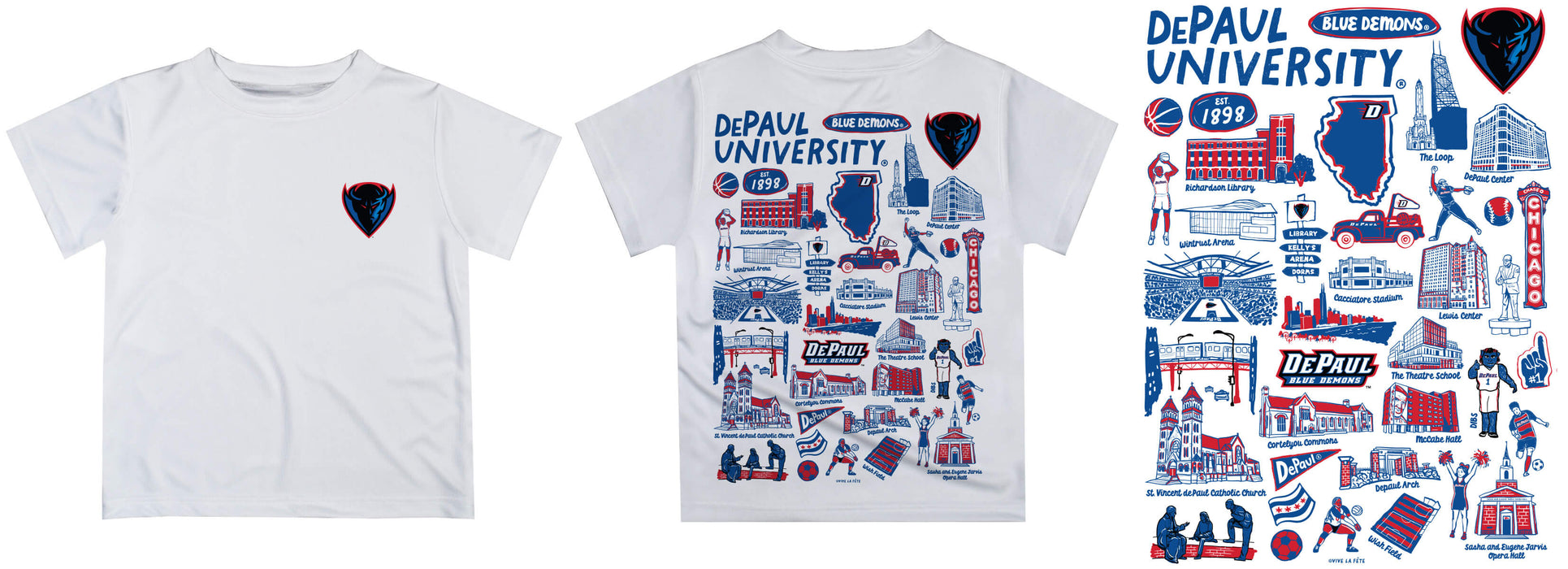 Depaul Blue Demons Hand Sketched Vive La Fete Impressions Artwork Boys Blue Short Sleeve Tee Shirt - Vive La Fête - Online Apparel Store