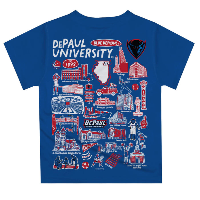 Depaul Blue Demons Hand Sketched Vive La Fete Impressions Artwork Boys Blue Short Sleeve Tee Shirt - Vive La Fête - Online Apparel Store