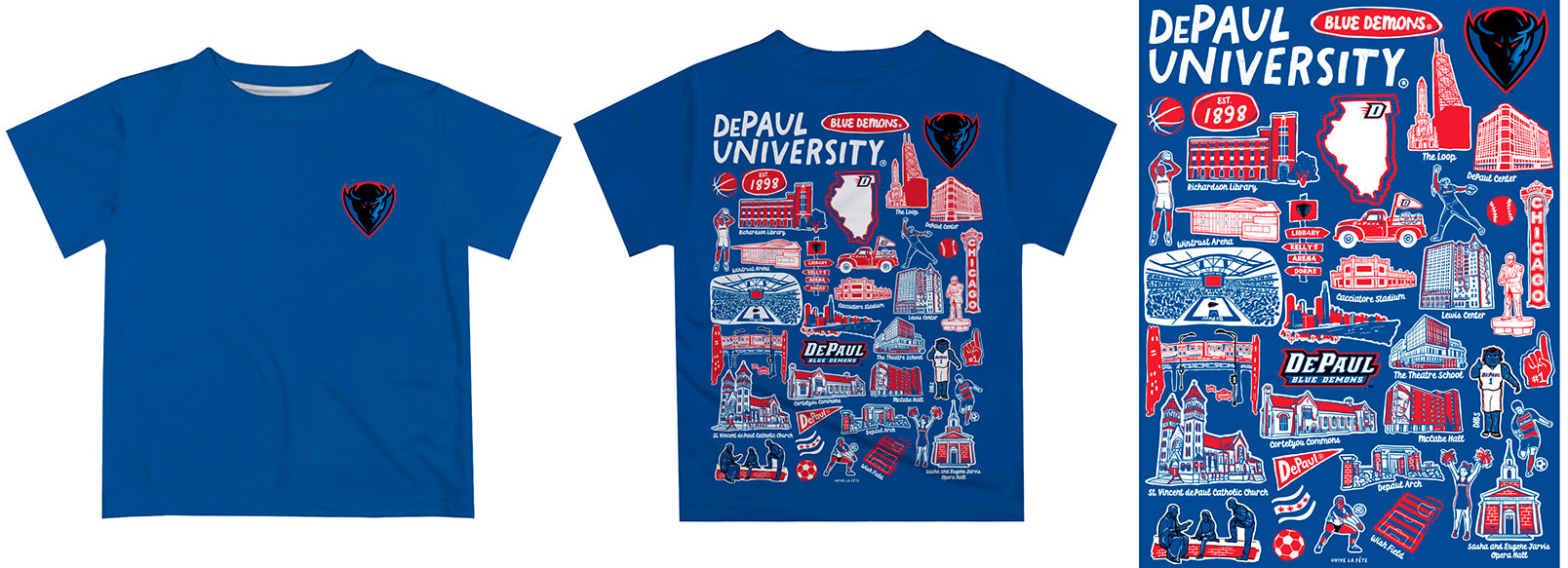 Depaul Blue Demons Hand Sketched Vive La Fete Impressions Artwork Boys Blue Short Sleeve Tee Shirt - Vive La Fête - Online Apparel Store