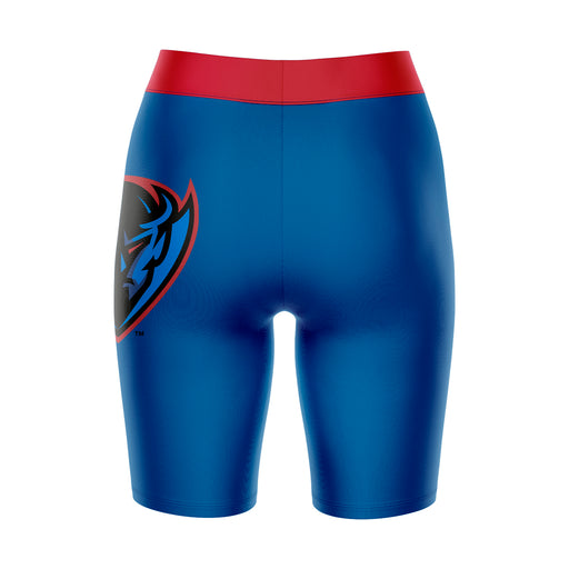 Depaul Blue Demons Vive La Fete Game Day Logo on Thigh and Waistband Blue and Red Women Bike Short 9 Inseam - Vive La Fête - Online Apparel Store