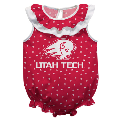 Utah Tech Trailblazers Swirls Red Sleeveless Ruffle Onesie Logo Bodysuit