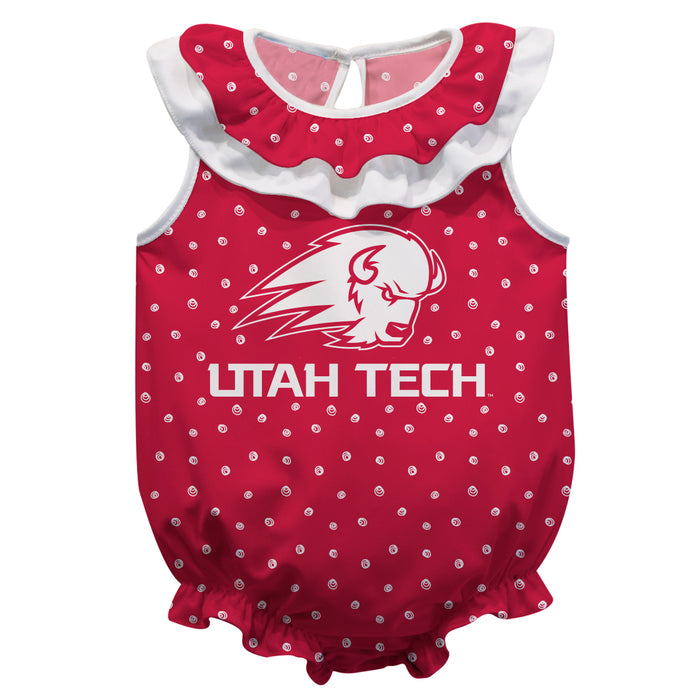 Utah Tech Trailblazers Swirls Red Sleeveless Ruffle Onesie Logo Bodysuit