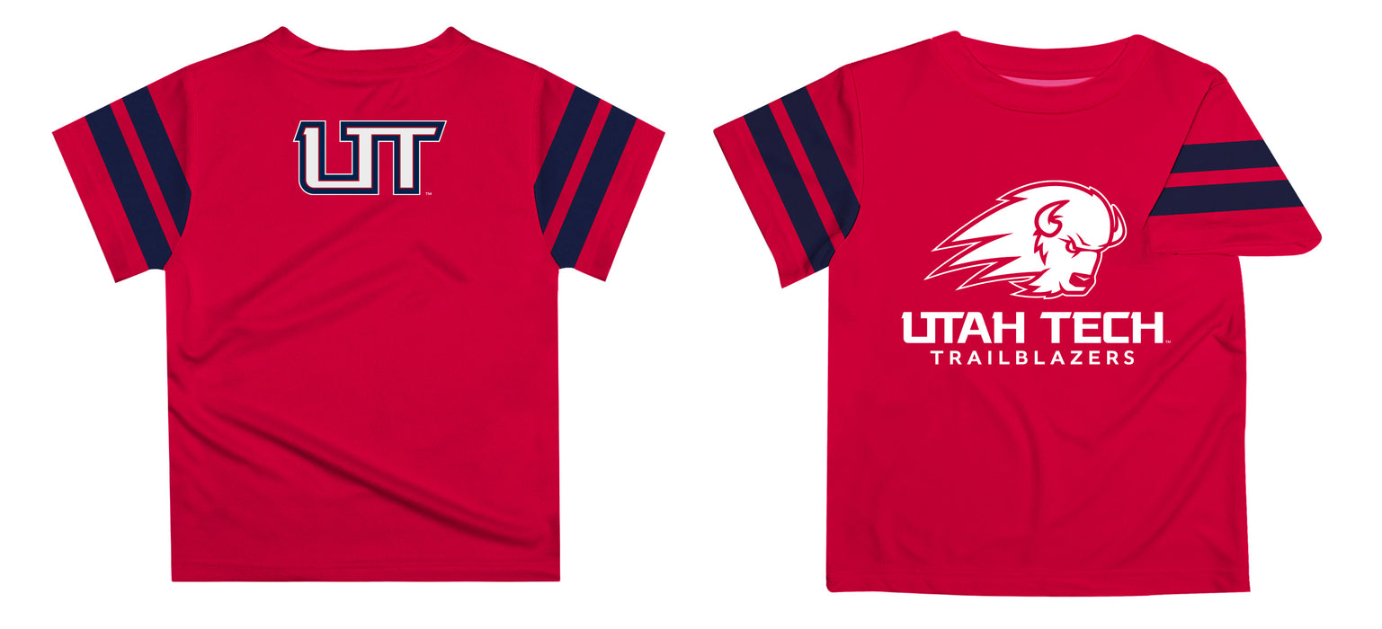 Utah Tech Trailblazers Vive La Fete Boys Game Day Red Short Sleeve Tee with Stripes on Sleeves - Vive La Fête - Online Apparel Store