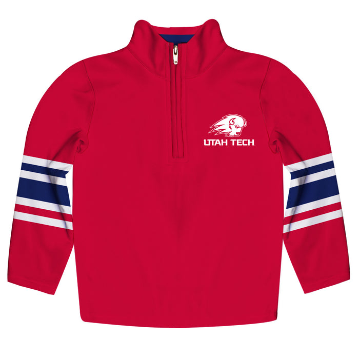 Utah Tech Trailblazers Vive La Fete Game Day Red Quarter Zip Pullover Stripes on Sleeves