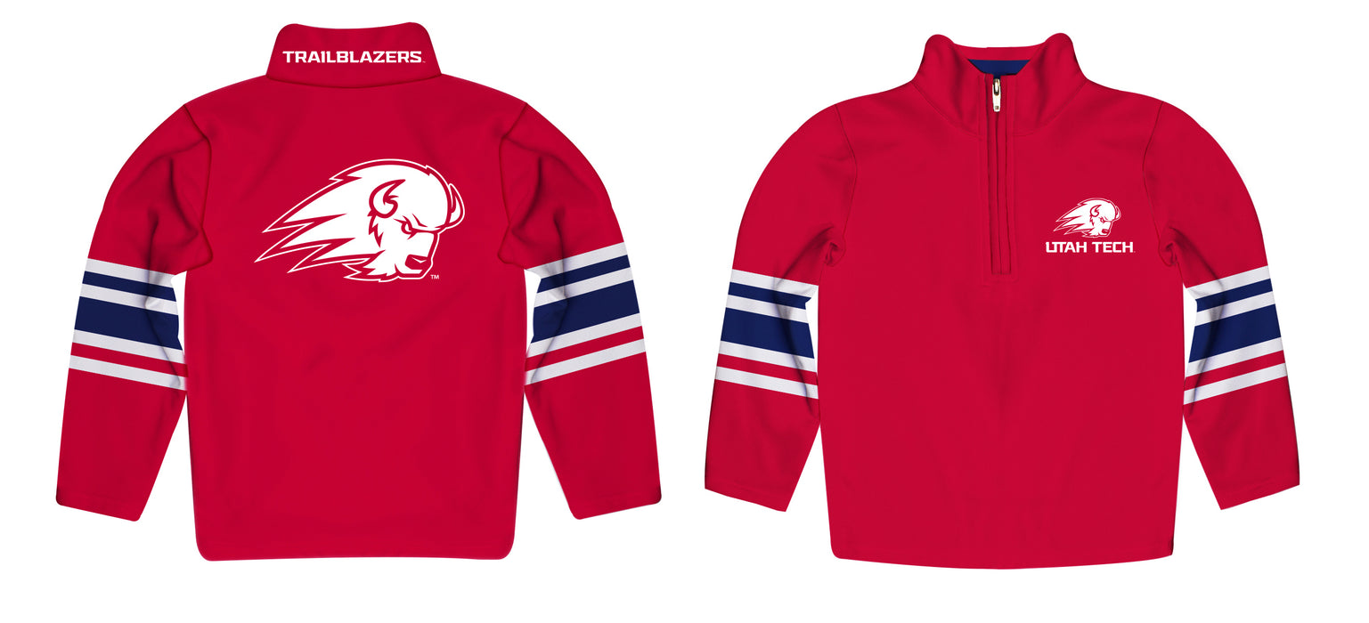 Utah Tech Trailblazers Vive La Fete Game Day Red Quarter Zip Pullover Stripes on Sleeves - Vive La Fête - Online Apparel Store