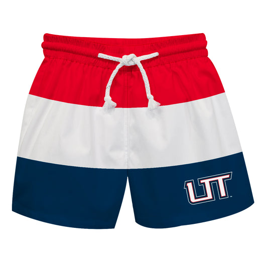 Utah Tech Trailblazers Vive La Fete Blue White Red Stripes Swimtrunks V1
