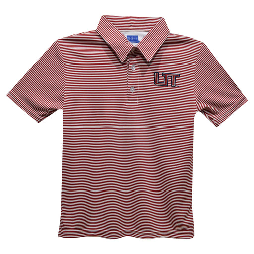 Utah Tech University Trailblazers Embroidered Red Stripes Short Sleeve Polo Box Shirt