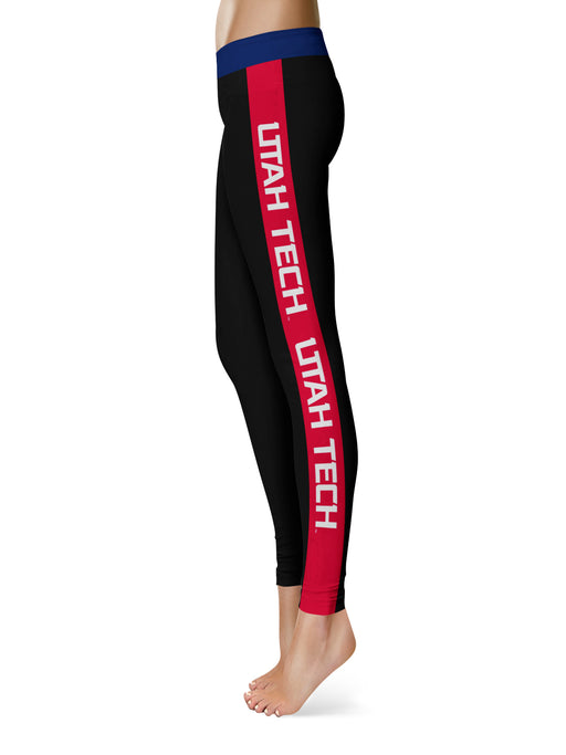 Utah Tech University Trailblazers Vive La Fete Game Day Collegiate Red Stripes Women Black Yoga Leggings 2 Waist Tights - Vive La Fête - Online Apparel Store