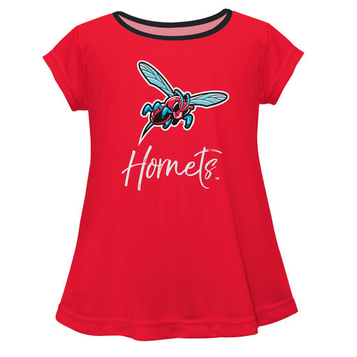 Delaware State University Hornets Vive La Fete Girls Game Day Short Sleeve Red Top with School Logo and Name