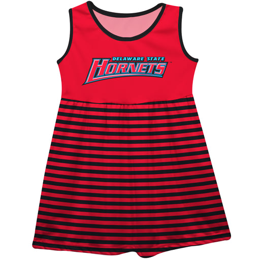 Delaware State University Hornets Red and Black Sleeveless Tank Dress with Stripes on Skirt by Vive La Fete