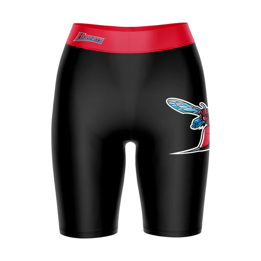 Delaware State Hornets Vive La Fete Game Day Logo on Thigh and Waistband Black and Red Women Bike Short 9 Inseam