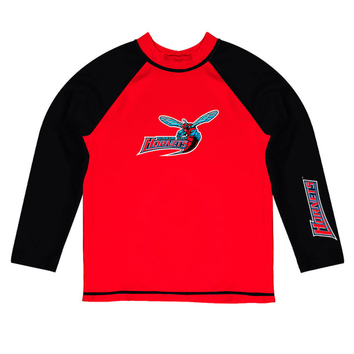 Delaware State Hornets Vive La Fete Logo Red Black Long Sleeve Raglan Rashguard