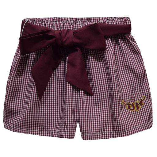 Cal State Dominguez Hills DH Toros CSUDH  Embroidered Maroon Gingham Girls Short with Sash