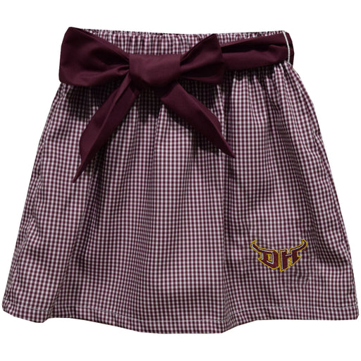 Cal State Dominguez Hills DH Toros CSUDH Embroidered Maroon Gingham Skirt with Sash