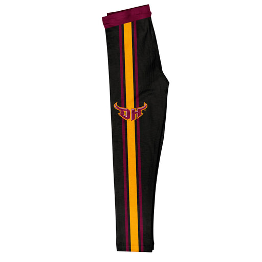 Cal State Dominguez Hills DH Toros CSUDH  Vive La Fete Girls Game Day Black with Maroon Stripes Leggings Tights