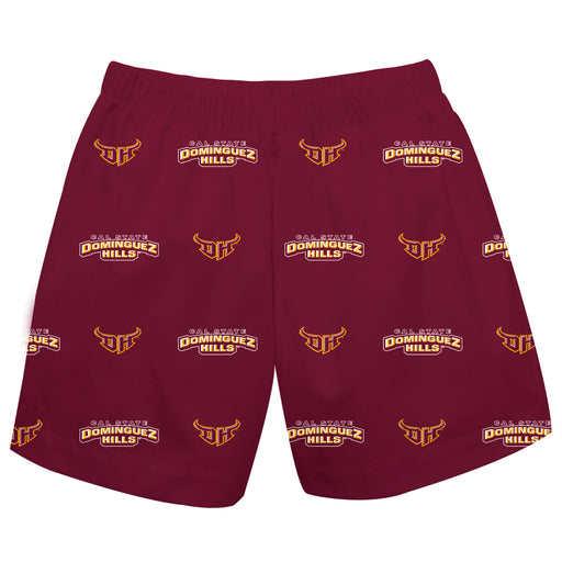 Cal State Dominguez Hills Toros Vive La Fete Boys Game Day All Over Logo Elastic Waist Classic Play Maroon Pull On Short