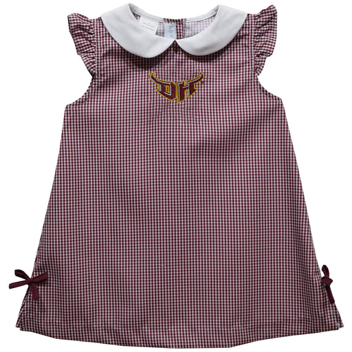 Cal State Dominguez Hills DH Toros CSUDH Embroidered Maroon Gingham A Line Dress