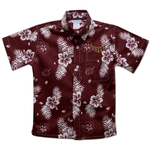 Cal State Dominguez Hills DH Toros CSUDH Maroon Hawaiian Short Sleeve Button Down Shirt