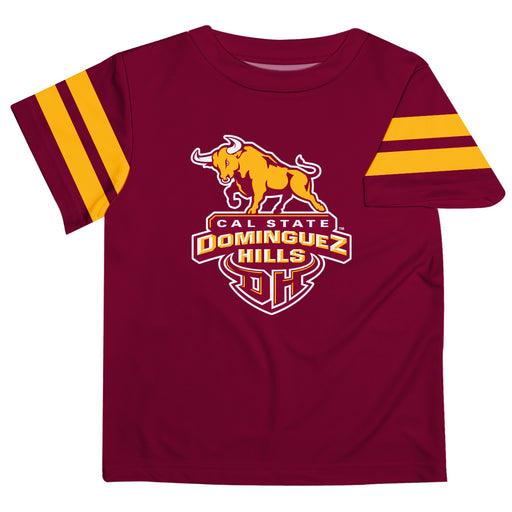 Cal State Dominguez Hills DH Toros CSUDH Vive La Fete Boys Game Day Cardinal Short Sleeve Tee with Stripes on Sleeves