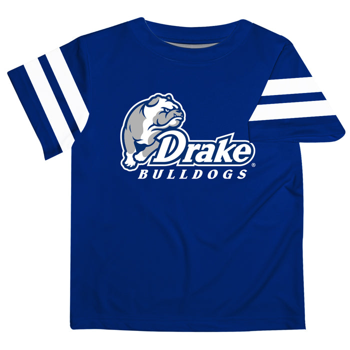 Drake University Bulldogs Vive La Fete Boys GameDay Blue Short Sleeve Tee with Stripes on Sleeves - Vive La Fête - Online Apparel Store