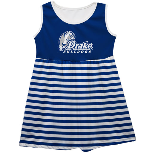 Drake University Bulldogs Vive La Fete Girls Game Day Sleeveless Tank Dress Solid Blue Logo Stripes on Skirt - Vive La Fête - Online Apparel Store