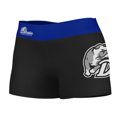 Drake Bulldogs Vive La Fete Game Day Logo on Thigh & Waistband Black & Blue Women Yoga Booty Workout Shorts 3.75 Inseam"