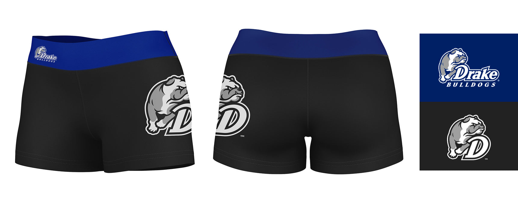 Drake Bulldogs Vive La Fete Game Day Logo on Thigh & Waistband Black & Blue Women Yoga Booty Workout Shorts 3.75 Inseam" - Vive La Fête - Online Apparel Store