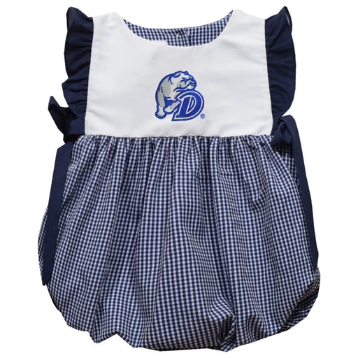 Drake University Bulldogs Embroidered Navy Gingham Short Sleeve Girls Bubble