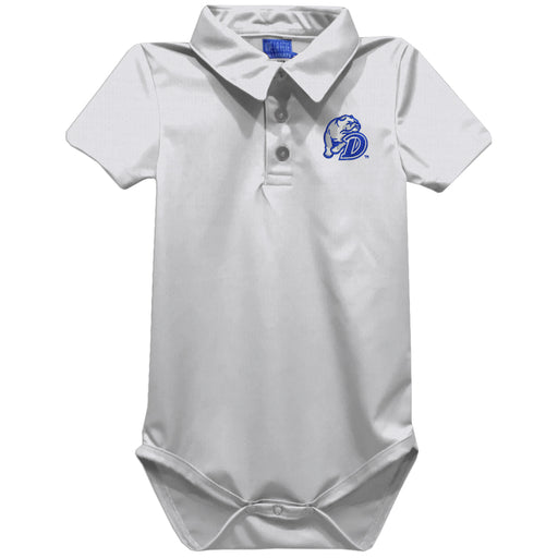 Drake University Bulldogs Embroidered White Solid Knit Polo Onesie