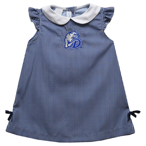 Drake University Bulldogs Embroidered Navy Gingham A Line Dress