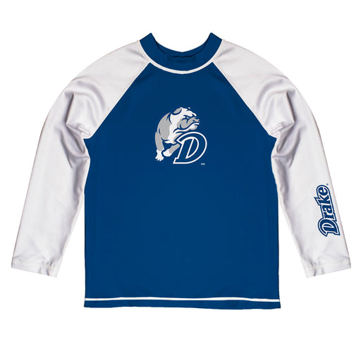 Drake Bulldogs Vive La Fete Logo Blue White Long Sleeve Raglan Rashguard